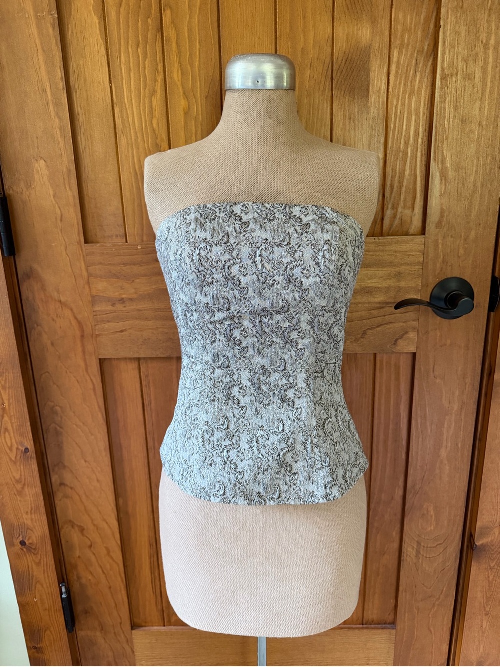 The Limited Metallic Brocade Strapless Bustier in Silver and Beige